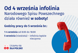 Napis "Od 4 września infolinia NSP działa również w soboty!"