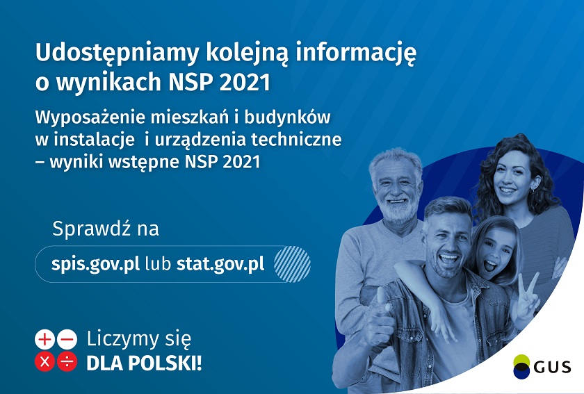 Jest już dostępna publikacja Wyposażenie mieszkań i budynków w instalacje i
                                                        urządzenia techniczne – wyniki wstępne NSP 2021